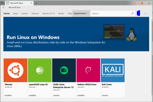 alt Distro Linux sur MS Store